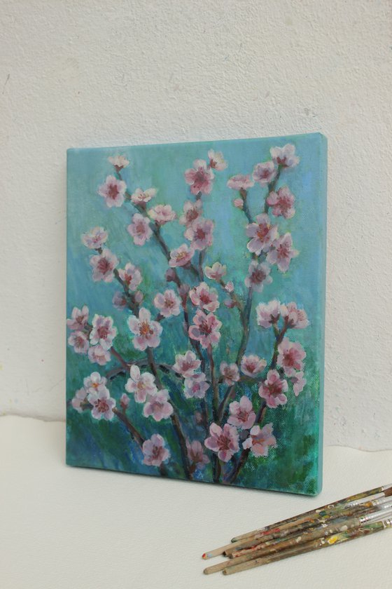 Peach Blossoms / Cvetovi breskve, 2020, acrylic on canvas, 30 x 25 cm