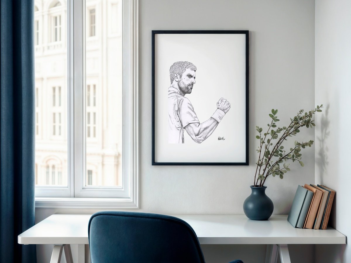 Illustrative Portrait Pencil Drawing By Paul Nelson-Esch, 8 X 12", Novak Djokovic Original, Original Artwork