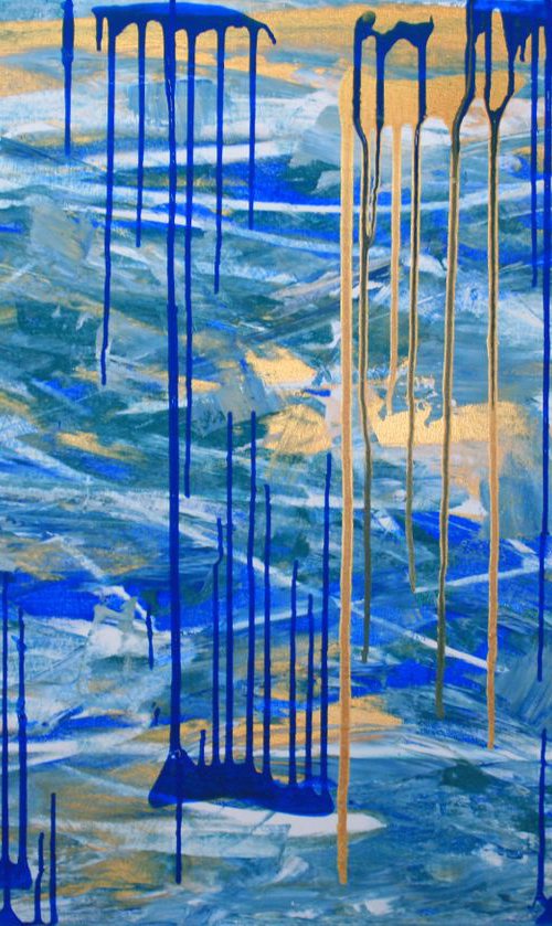 Merger. Gold and Blue /  ORIGINAL PAINTING by Salana Art Gallery