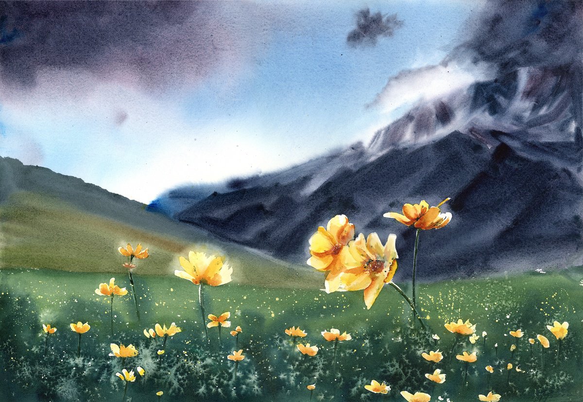 Impressionistic Watercolour , Golden Field By Olga Tchefranov (Shefranov), 20 X 14, Artwork For Sale On Artfinder