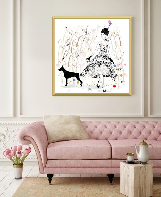 Brenda and her Dog - Dog Art - Fashion - Dog Sitter Drawing by ...