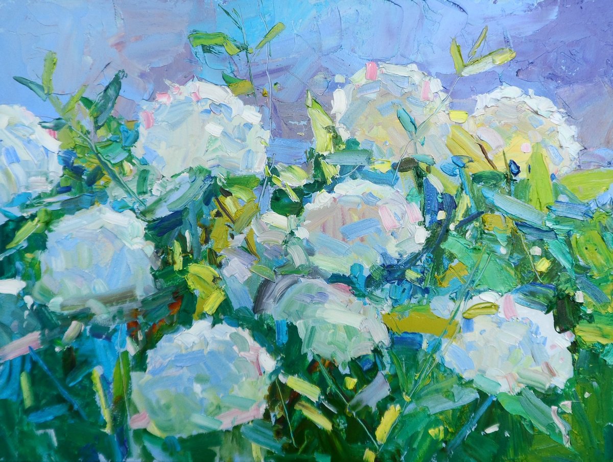 Expressive Botanical Oil Painting By Yehor Dulin, 16 X 12", " Hydrangea ", Original Artwork