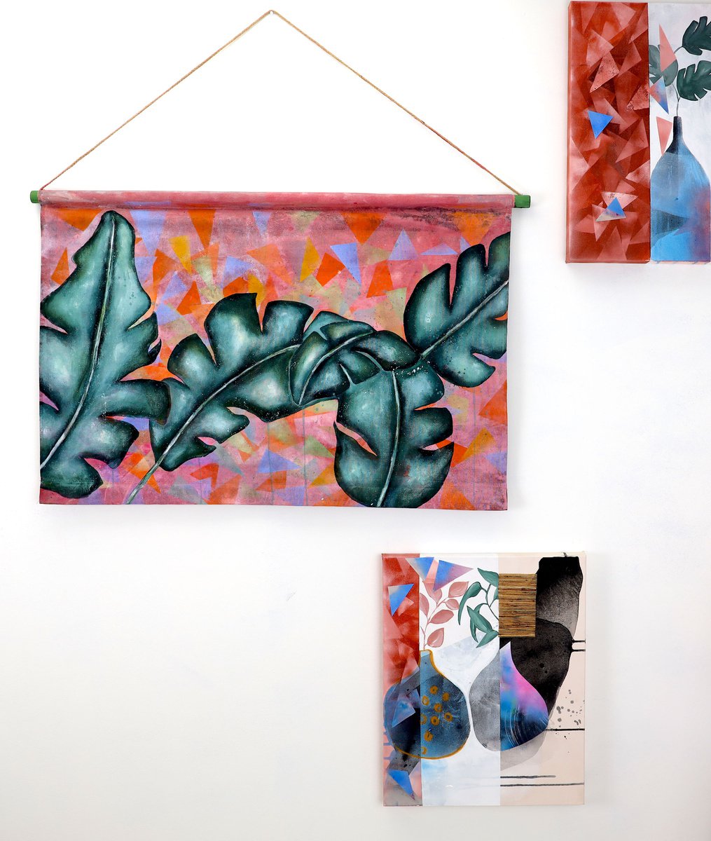 Impressionistic Botanical Acrylic Painting By Poovi Art, 39 X 24", Tapestery 2, Original Artwork