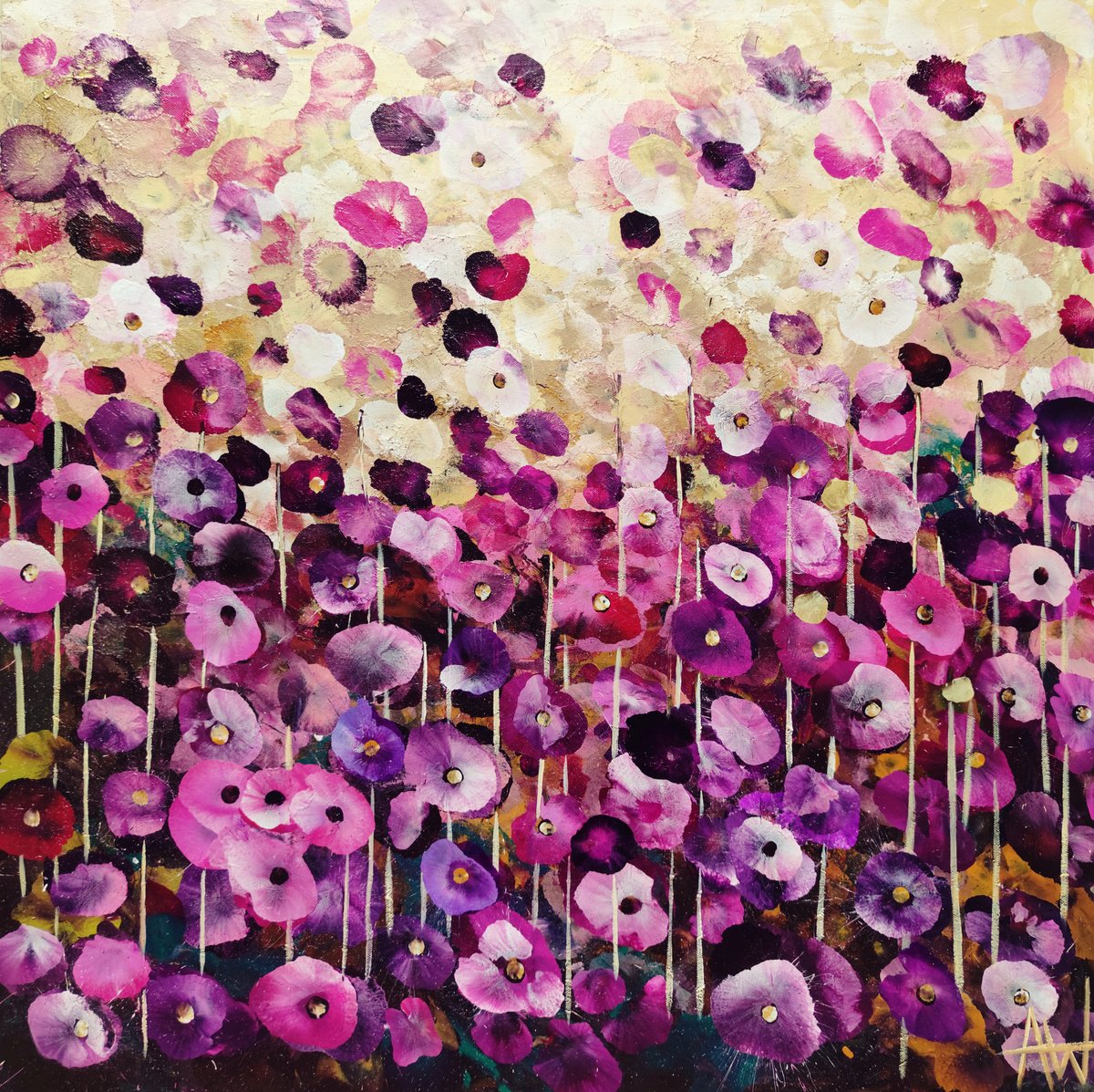 Impressionistic Botanical Acrylic Painting By Angie Wright, 31 X 31, Plum Rhapsody, Original Artwork