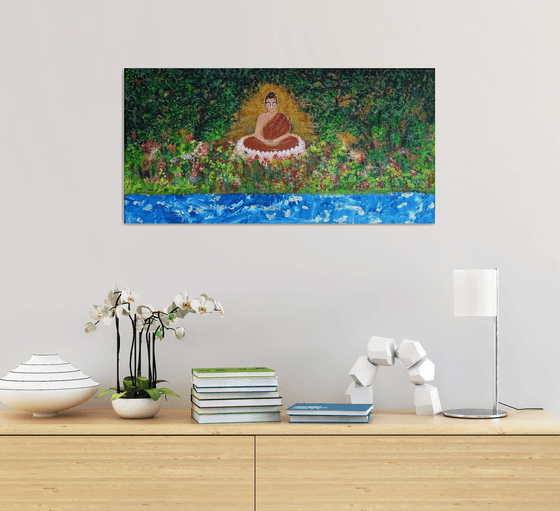 Buddha in forrest by the water