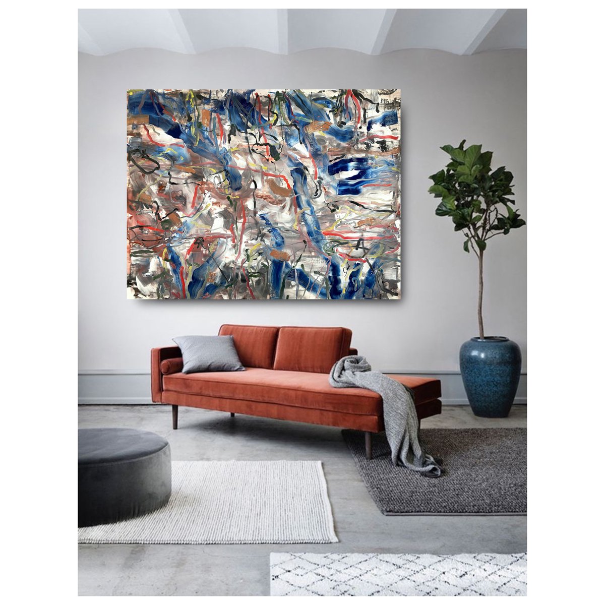 Abstract Landscape Acrylic Painting By Maria Esmar, 71 X 55", Dramatic Landscapes, Original Artwork