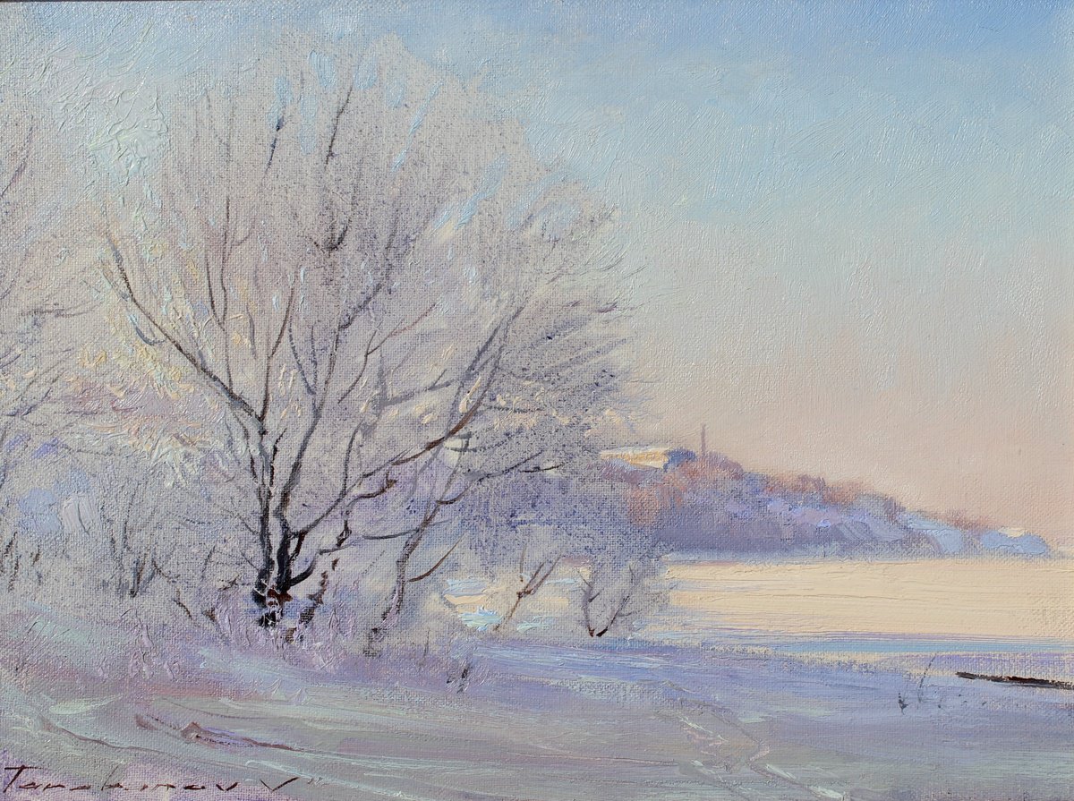 Impressionistic Landscape Oil Painting By Volodymyr Tarabanov, 16 X 12", Frost, Original Artwork