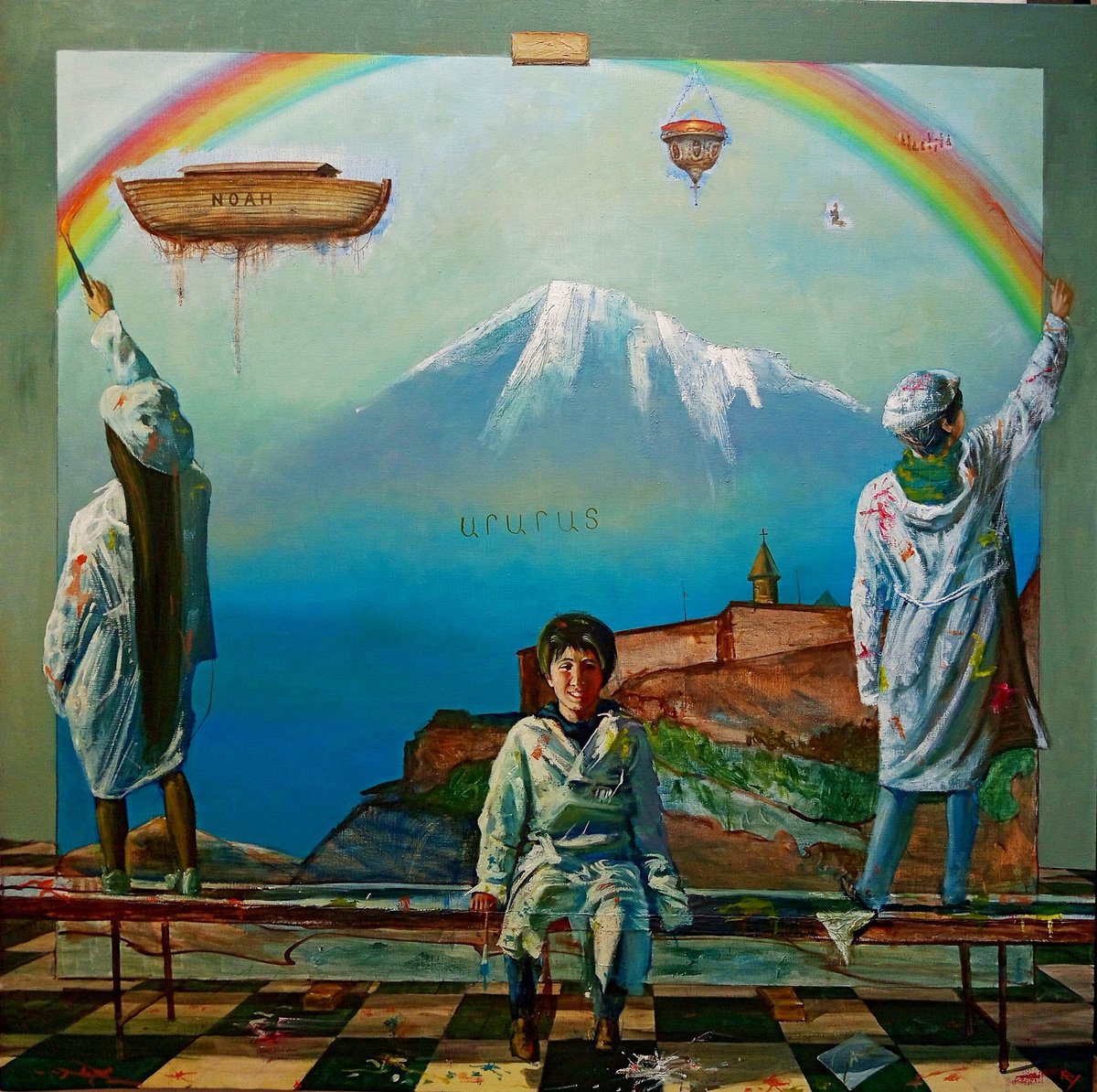 Illustrative Portrait Oil Painting By Serhiy Roy, 39 X 39", Landscapers., Original Artwork