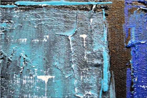 Blue Abstraction - abstract acrylic painting blue black turquoise deep textured canvas art wall art ready to hang