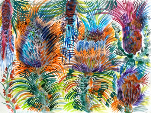 Abstract tropical flowers by Anna Onikiienko