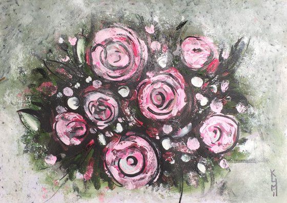 Pink Roses Acrylic on Watercolour Paper Roses Painting Gift Ideas Original Art 8"x12"