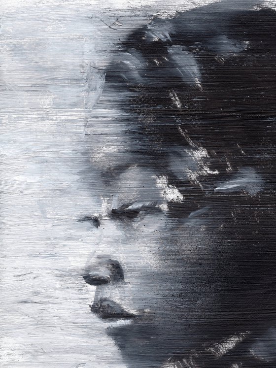 Ajok | Black and white oil painting on paper | fashion muse model woman lady