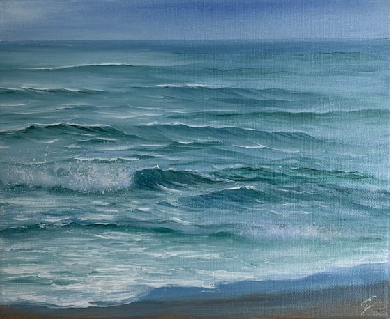 Windy Day, plein air ocean oil painting by Eva Volf