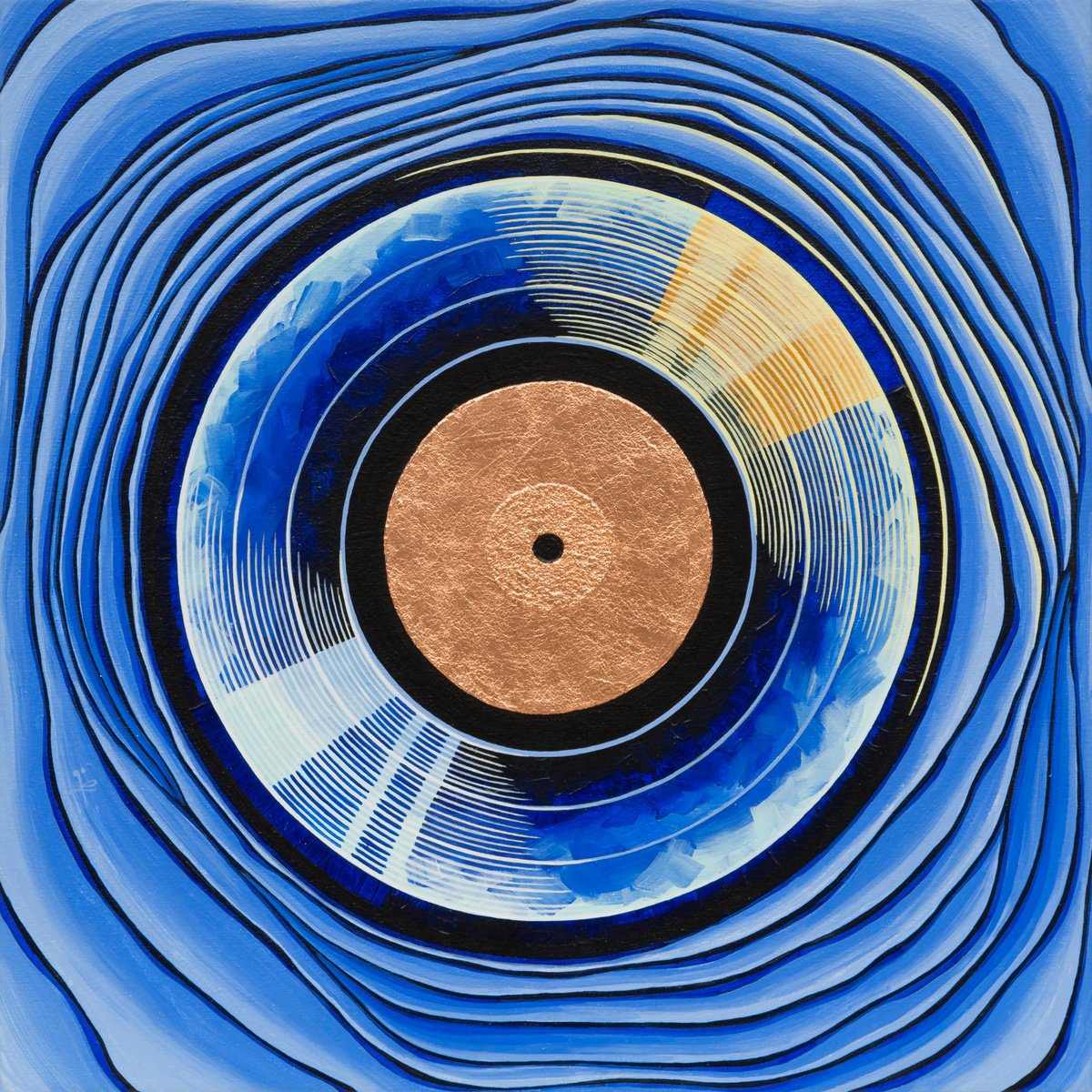 Geometric Abstract Acrylic Painting By Tetiana Gryshchenko, 16 X 16", Space Melodies. Blue., Original Artwork