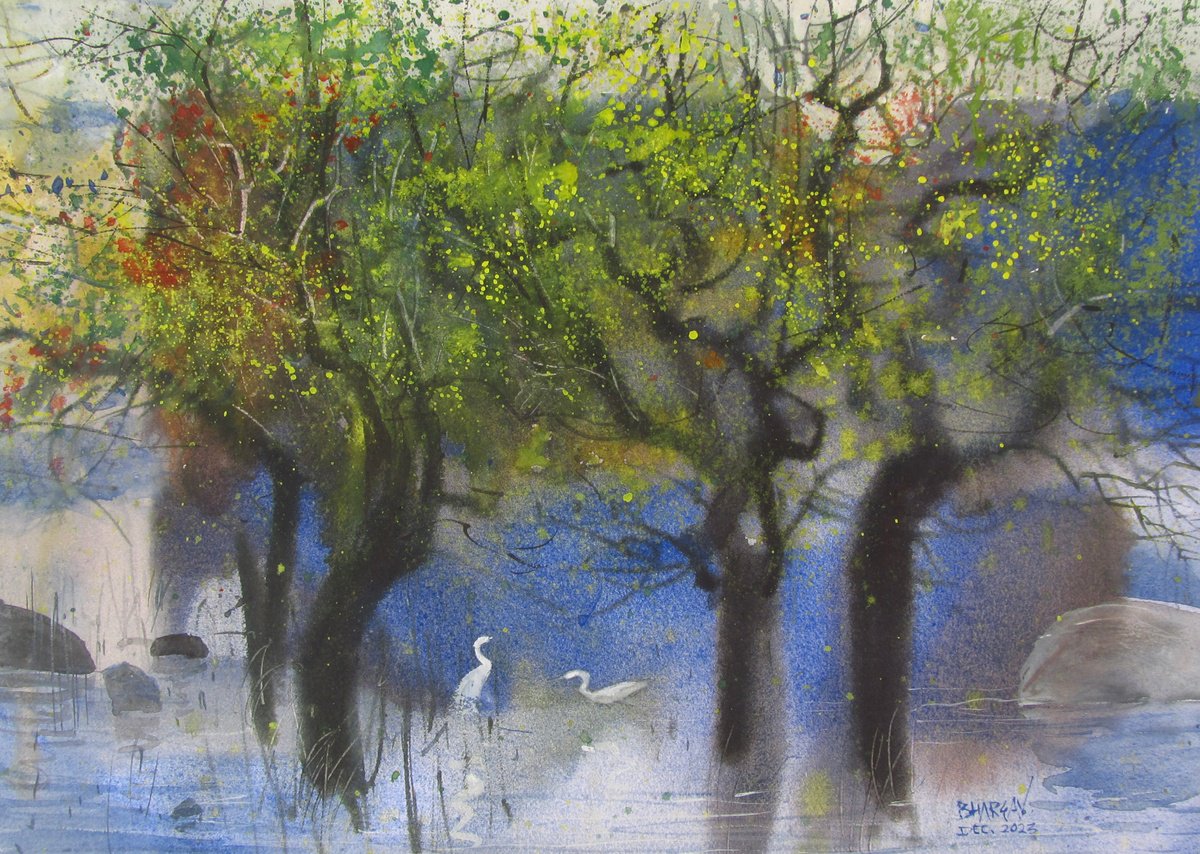 Expressive Landscape Watercolour By Bhargavkumar Kulkarni, 17 X 12, Nature 1, Original Artwork