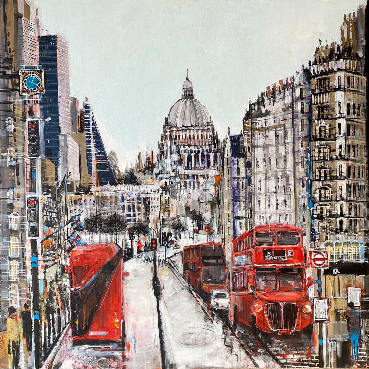 Impressionistic Cityscapes Acrylic Painting By Irina Rumyantseva, 35 X 35, London - Route To St Paul