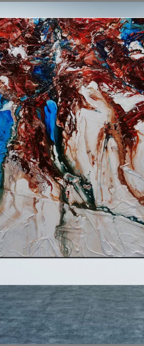 Dual Blue Atol 150cm x 150cm Blue Orange Abstract Art by Franko