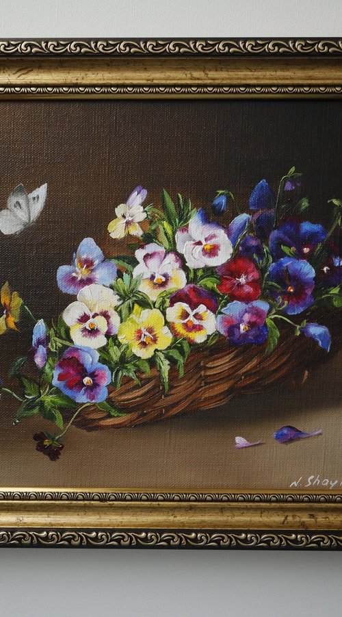Pansy Flowers with Butterfly by Natalia Shaykina