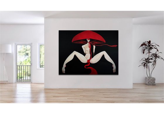 Nude woman in a red hat