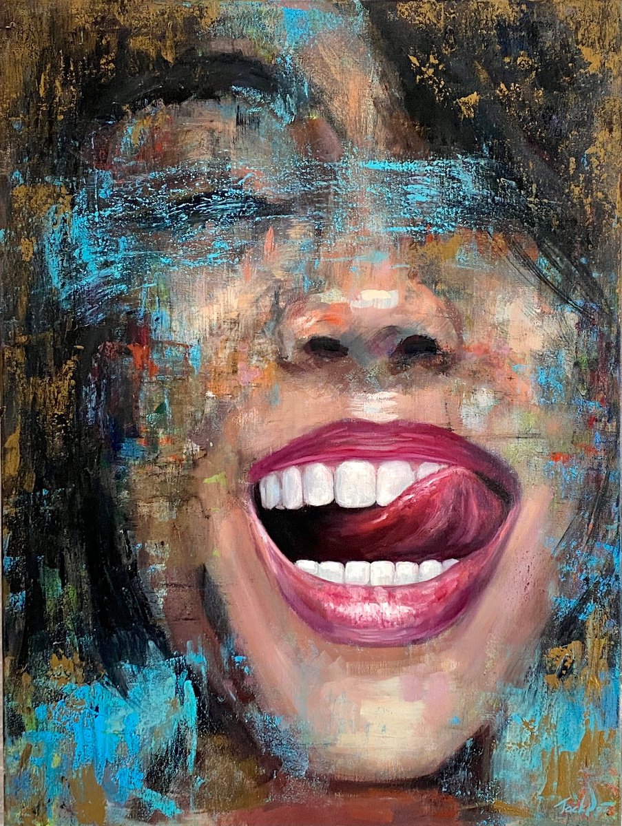 Abstract woman smile oil acrylic portrait painting exclusive Original above bed decor wal... by Evgeny Potapkin