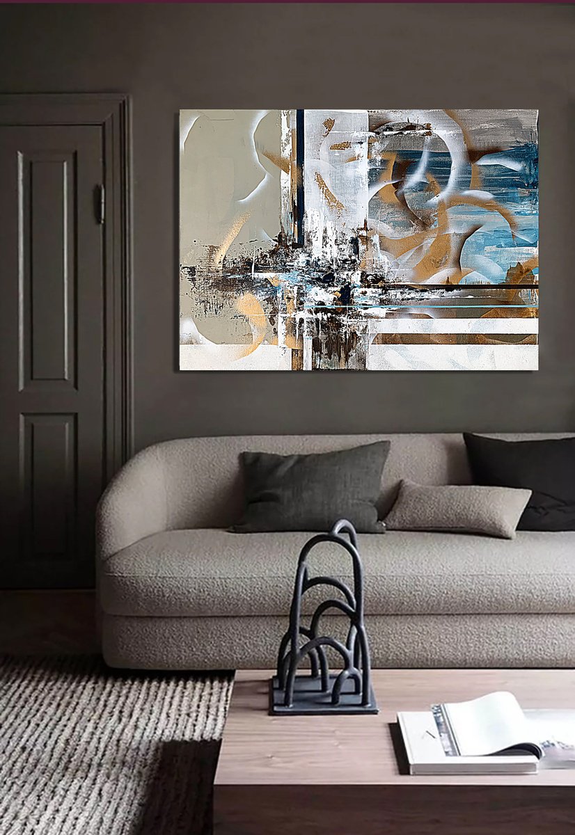 Geometric Abstract Acrylic Painting By Tatiana Malinovscaia, 35 X 28", Flow Of Light, Original Artwork