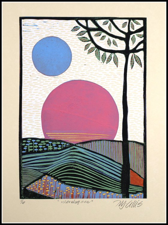 Morning Sun, linocut reduction