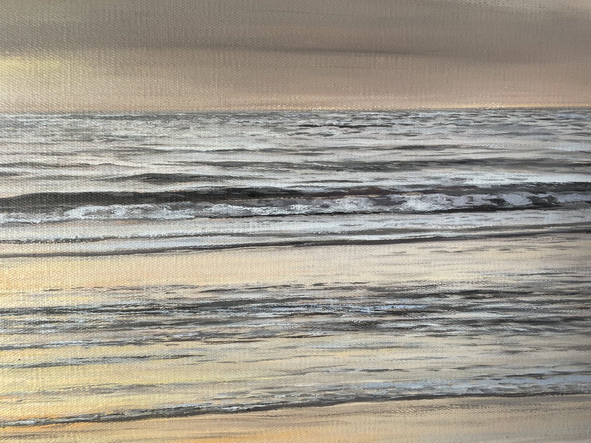 Original Oil Painting - Golden Stillness - Ocean Sunset by Aflatun