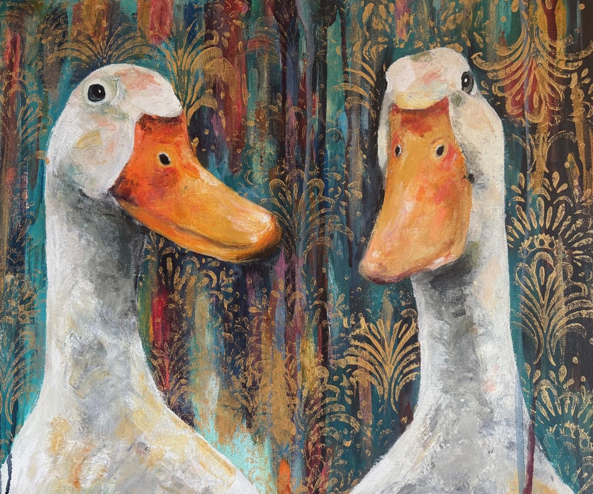 Expressive Animal Painting By Charlotte Gerrard, 24 X 20, Double Bill Take 2, Original Artwork