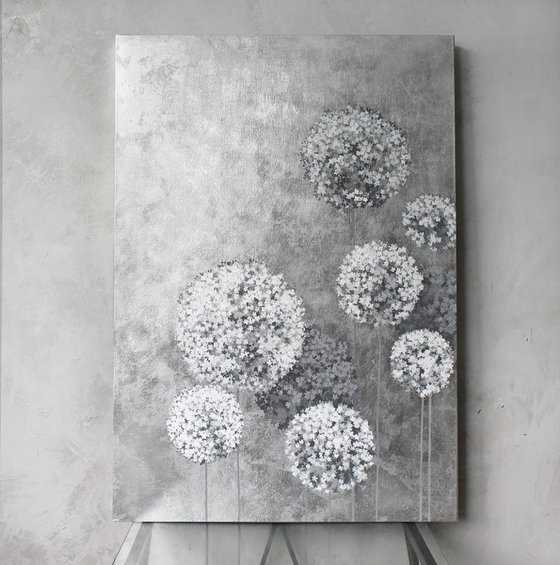 "Gray Flower Balls" Hydrangea silver gray art
