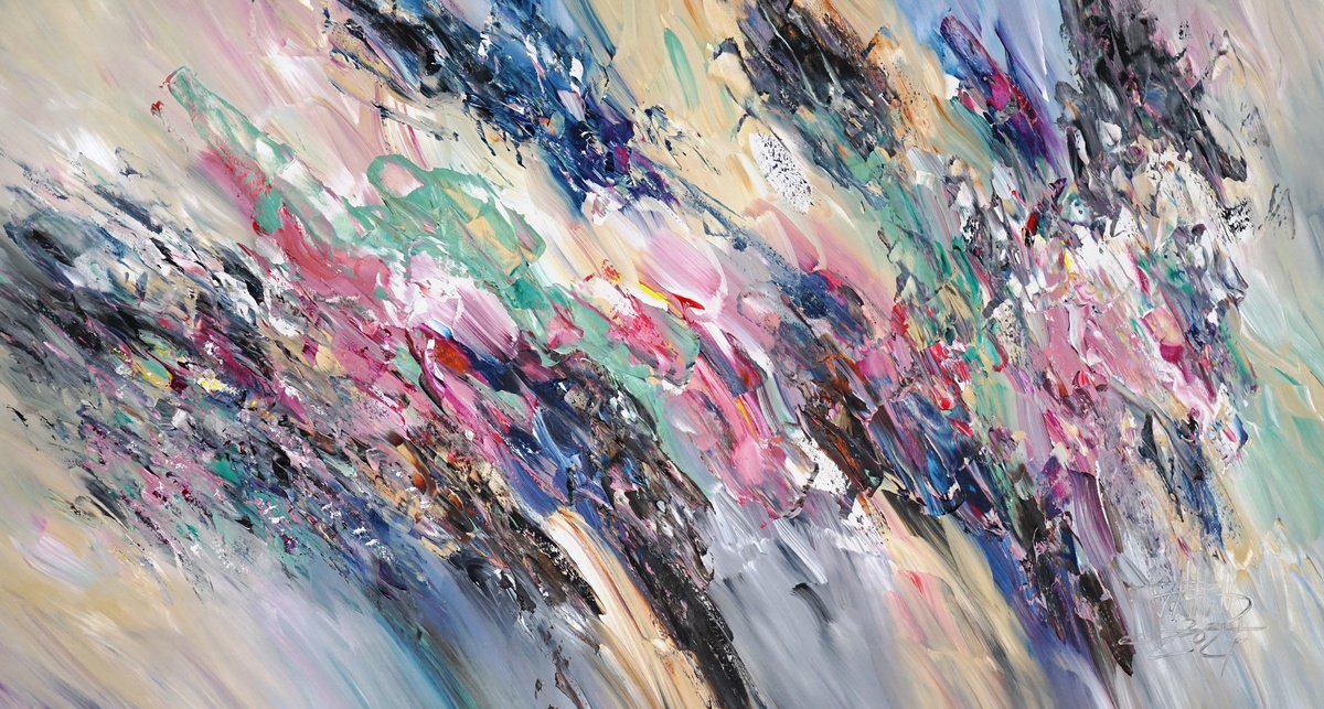 Abstract Acrylic Painting By Peter Nottrott, 61 X 33", Dream Journey L 1, Original Artwork