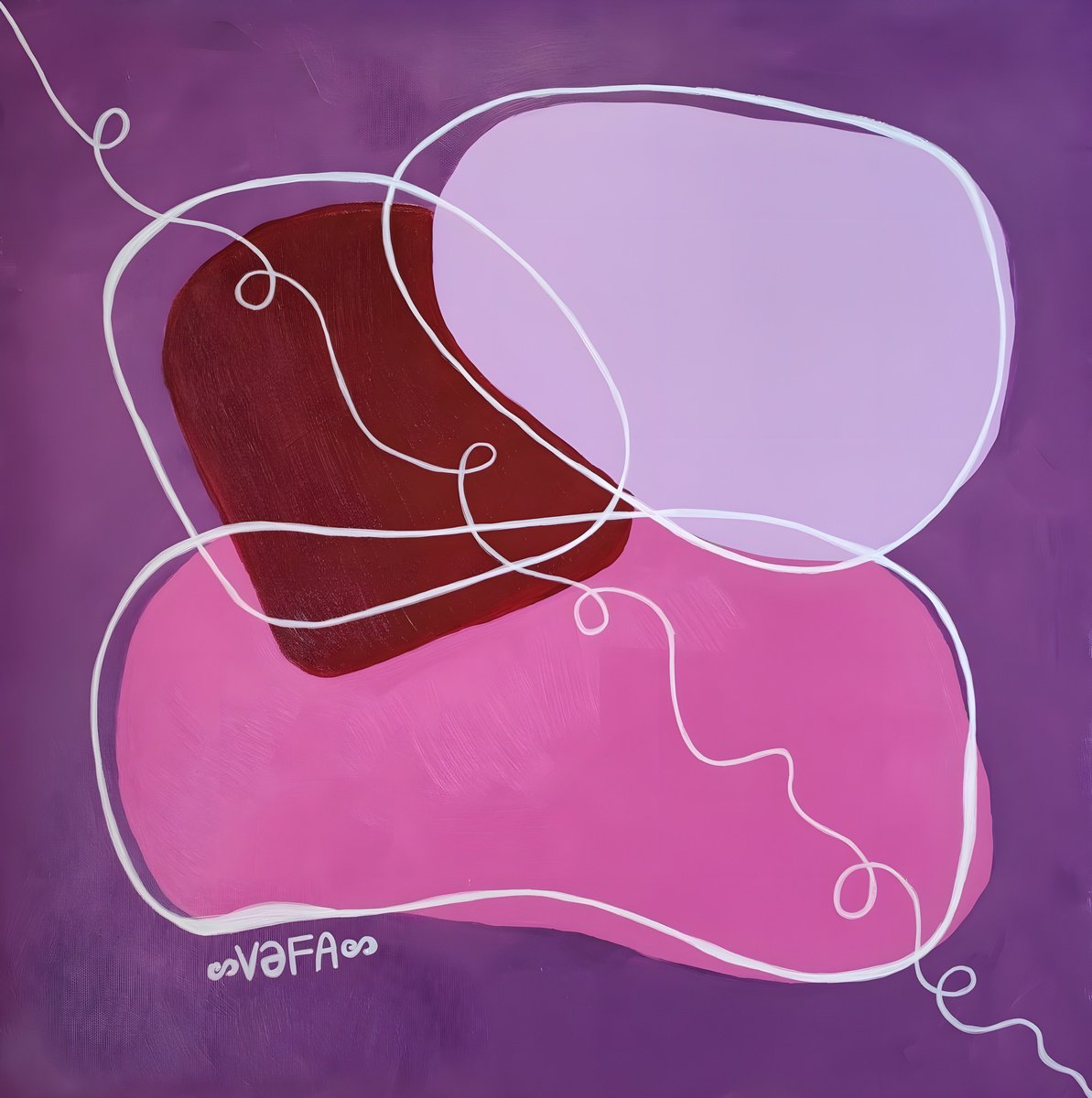 Surrealistic Landscape Acrylic Painting By Vafa Majidli, 21 X 21", Zen. Stones Of Purple Nature, Original Artwork