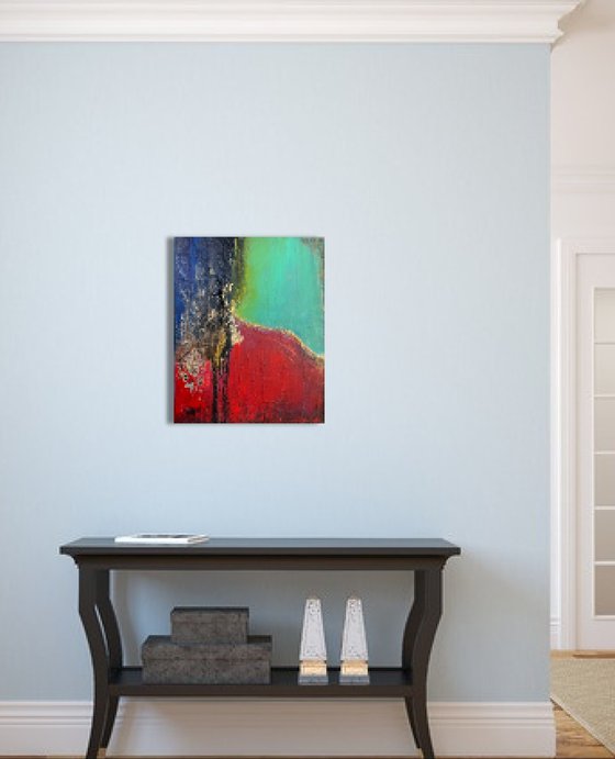 Twisted love abstract red green black with gold leaf