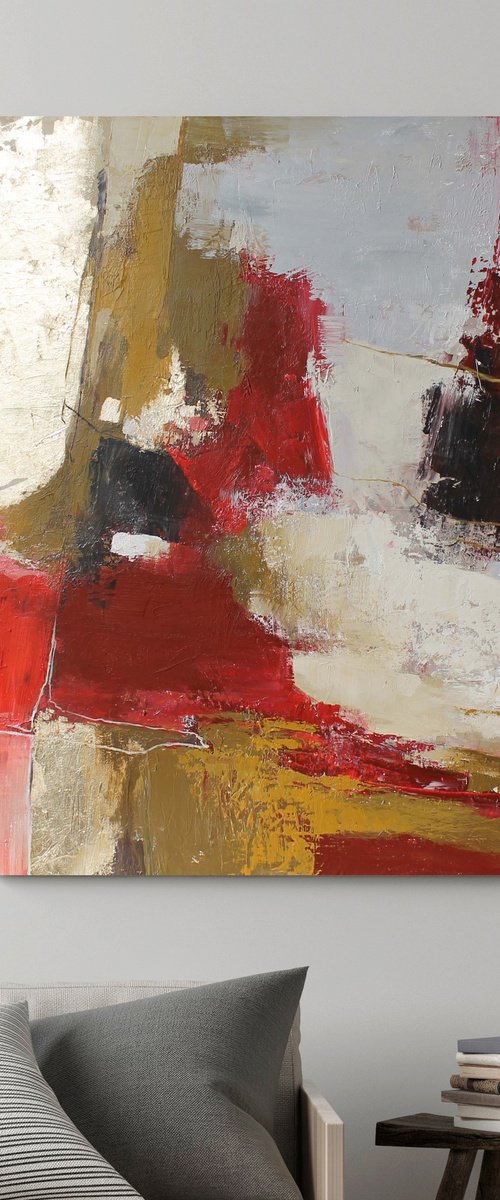 "Tango 2" Red gold brown abstract acrylic art by Yana Sagan