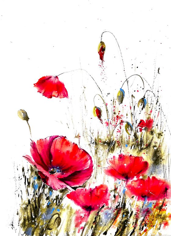 Red flowers Poppies Painting