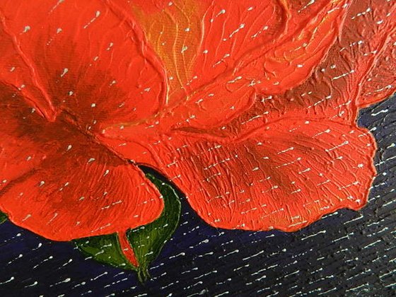 Diamond Rain - Red Rose in Rain abstract painting; home, office decor; gift idea