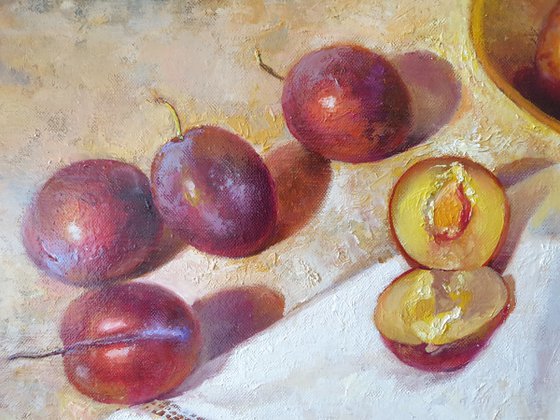 "There is not enough jam" still life plum liGHt original painting PALETTE KNIFE  GIFT (2019)