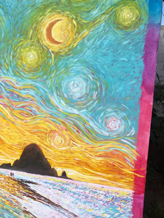 Oregon coast under Van Gogh’s sky