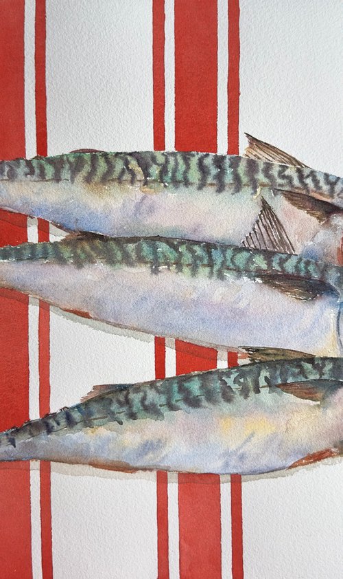 Mackerel on Red by Anna Novick