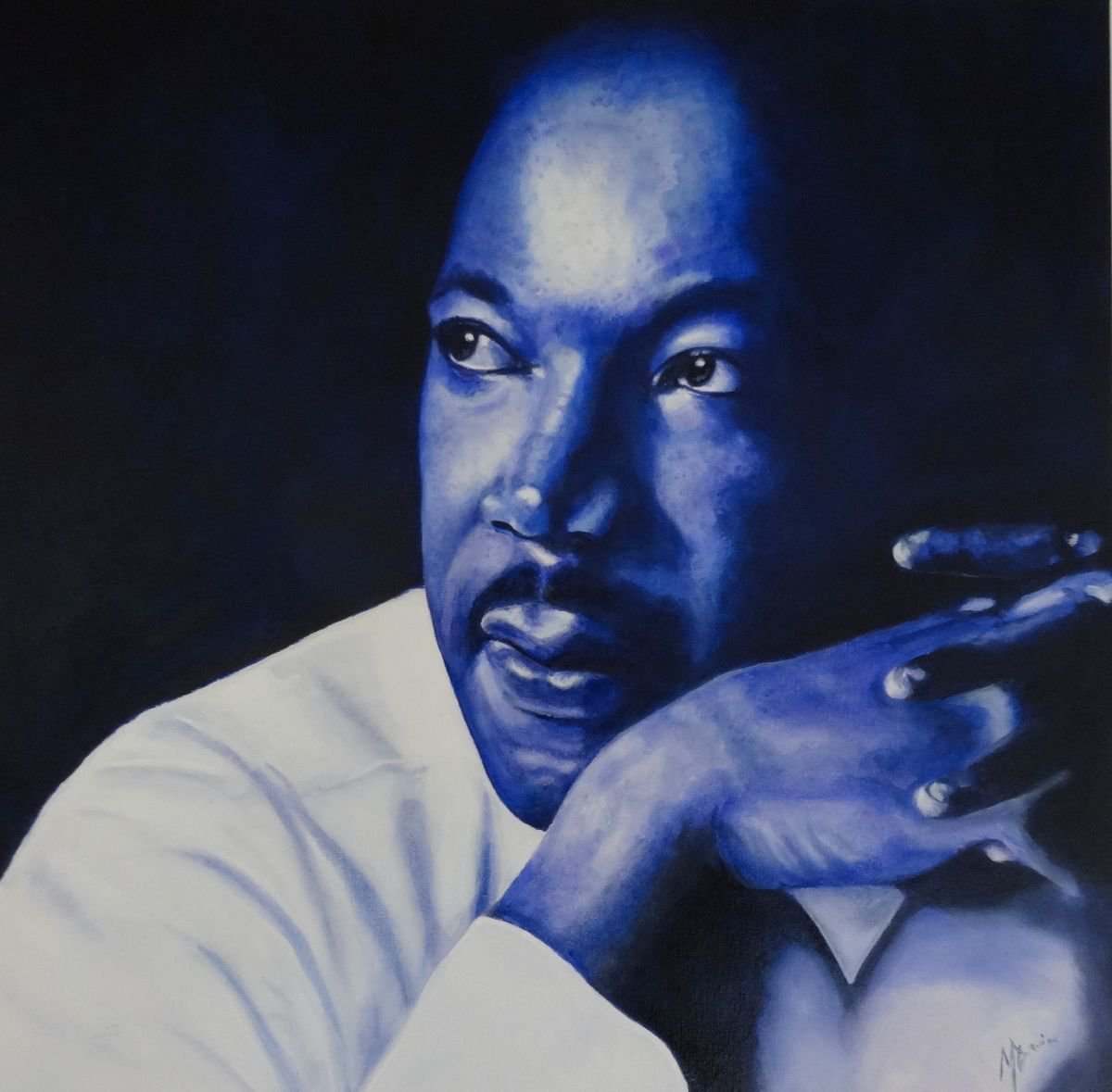 Photorealistic Portrait Oil Painting By Mel Davies Original Art, 24 X 24", I Have A Dream, Original Artwork