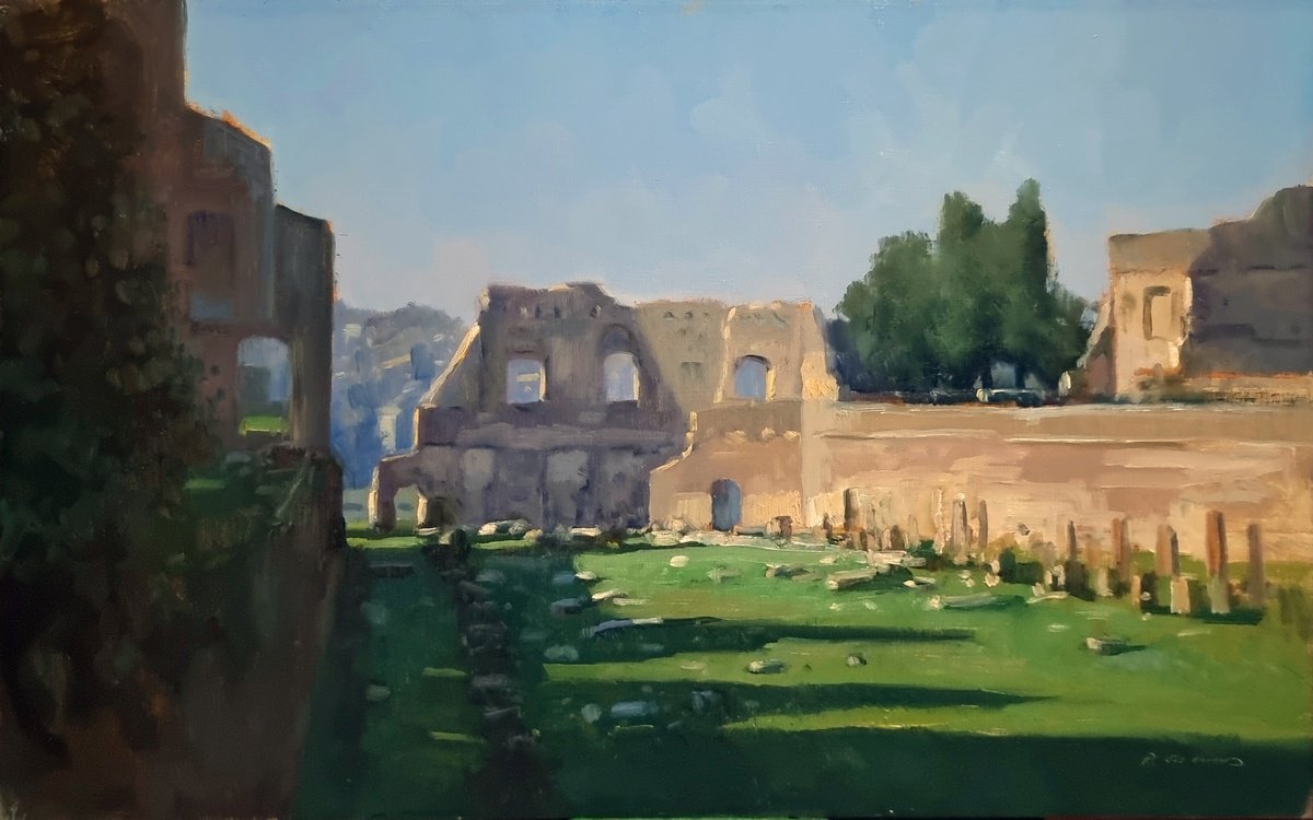 Impressionistic Cityscapes Oil Painting By Pascal Giroud, 16 X 10", Mont Palatin - Rome, Original Artwork