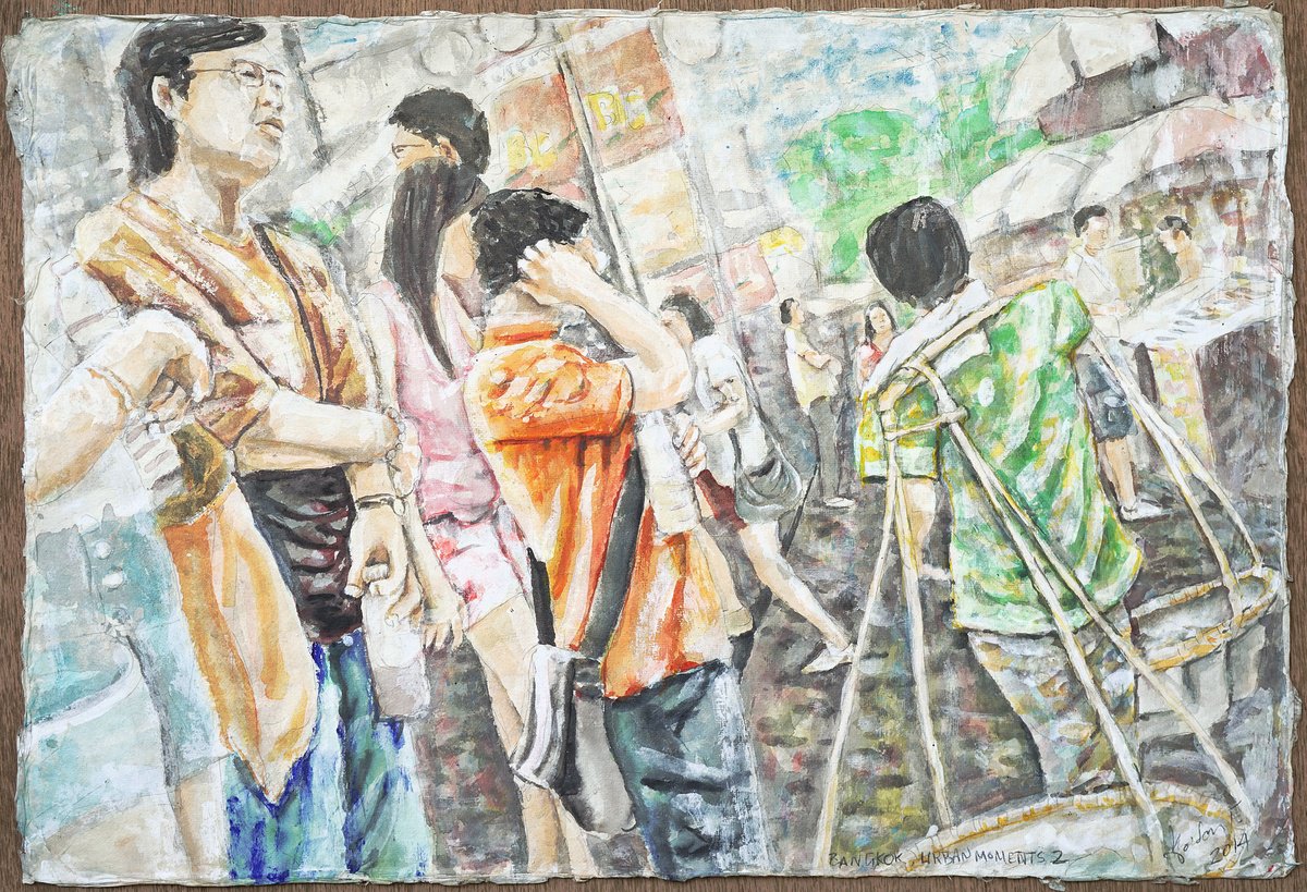 Impressionistic Portrait Acrylic Painting By Gordon T., 31 X 21, Bangkok, Urban Moments 2, Original Artwork