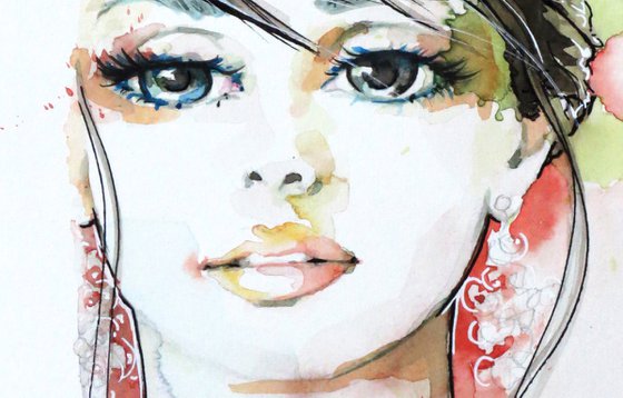 Stylized watercolor portrait beauty queen: "Beauty 49" (SOLD)