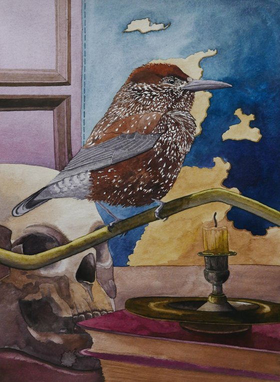 Spotted nutcracker in alchemy room