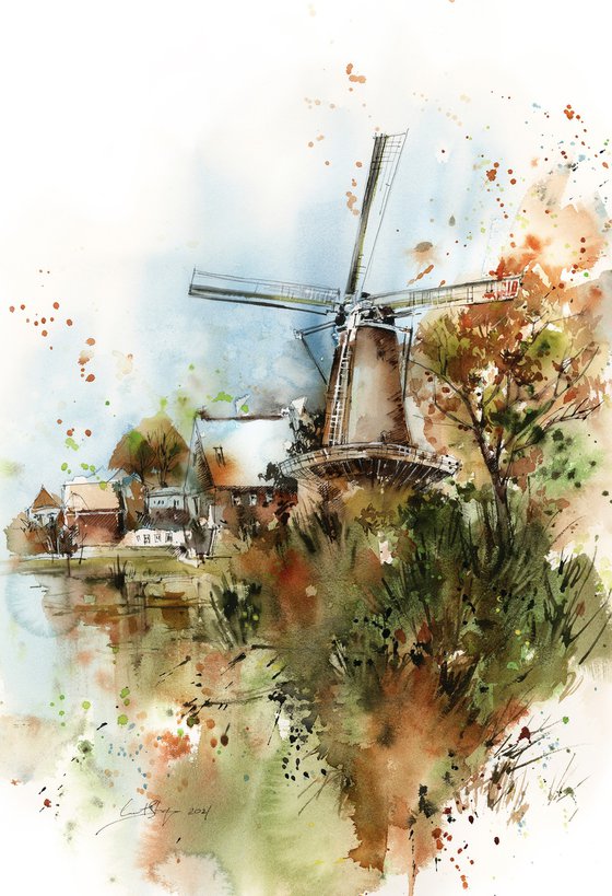 Windmill Autumnal Landscape