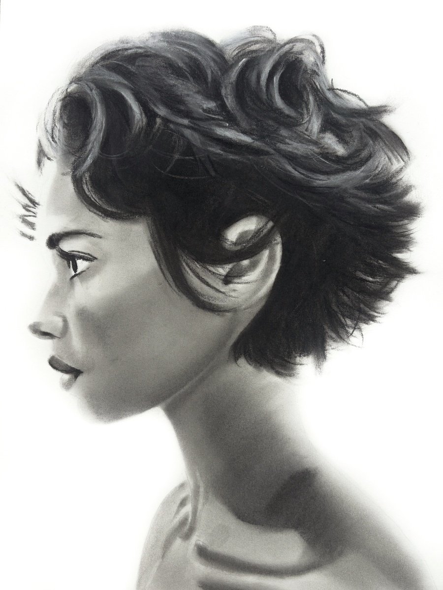 Photorealistic Portrait Charcoal Drawing By Denny Stoekenbroek, 12 X 17, The Quiet Side, Original Artwork
