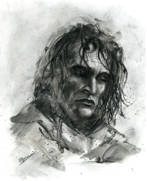 The broken man - Charcoal drawing by Olga Shefranov (Tchefranov)