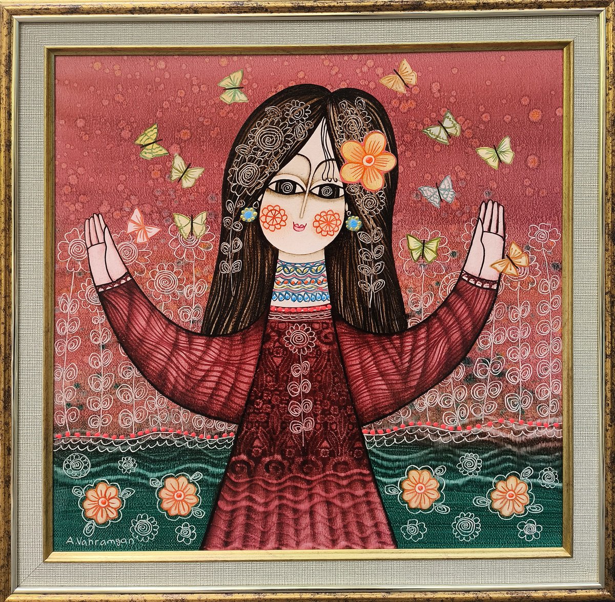 Impressionistic Botanical Oil Painting By Armen Vahramyan, 18 X 18, Dance Of The Butterflies, Original Artwork