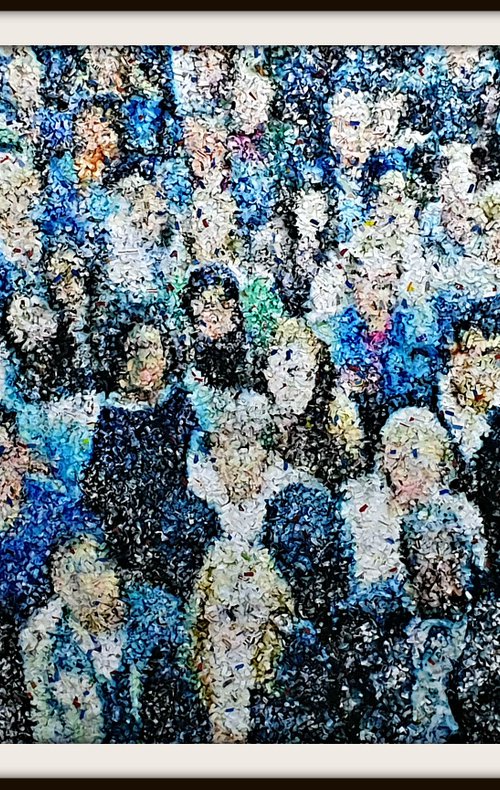 Together, again, soon - 01 - (n.508) - Acrylic painting on shredded paper on wood by Alessio Mazzarulli