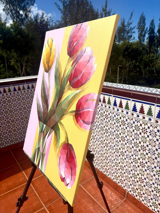 GEOMETRIC PINK AND YELLOW TULIPS
