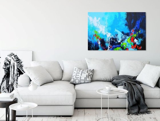 Large Abstract Landscape Painting. Abstract Flowers. Modern Floral Textured Art
